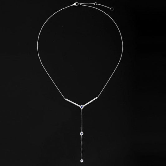 Pure Blue Sapphire Diamond Lariat Necklace in 14K Yellow Gold