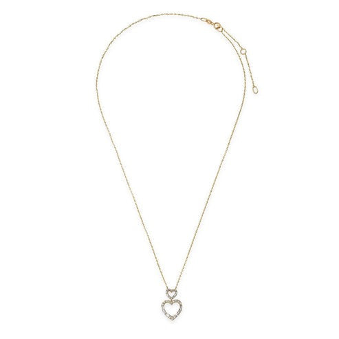 Double Open Heart Diamond Pendant Necklace in 14K Yellow Gold