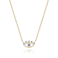 Evil Eye Pave Blue Sapphire Necklace in 14K Yellow Gold
