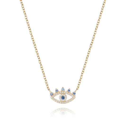 Evil Eye Pave Blue Sapphire Necklace in 14K Yellow Gold