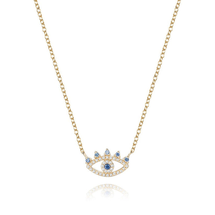 Evil Eye Pave Blue Sapphire Necklace in 14K Yellow Gold