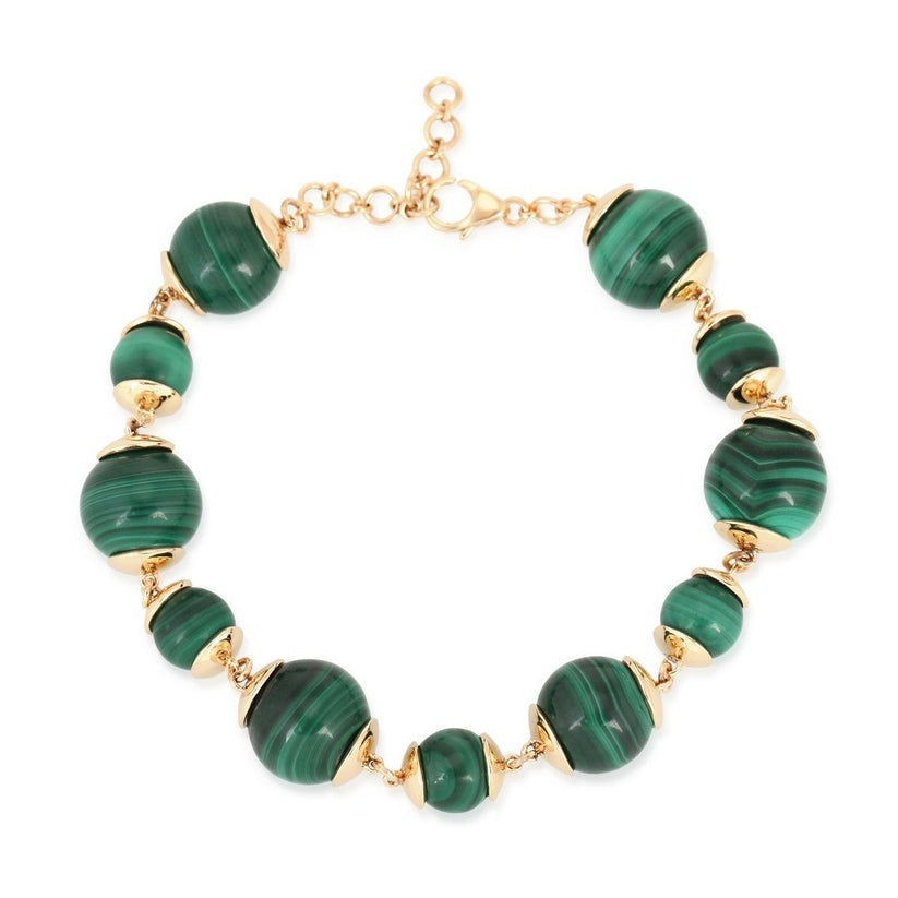Nature’S Rhythm Malachite Round Bead Bracelet in 14K Gold