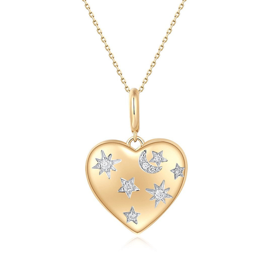 Star Moon Heart Shape Pendant Necklace in 14K Yellow Gold