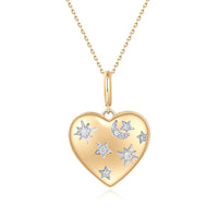 Star Moon Heart Shape Pendant Necklace in 14K Yellow Gold