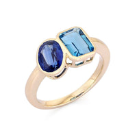 Duo Blue Sapphire Blue Topaz Ring in 14K Yellow Gold