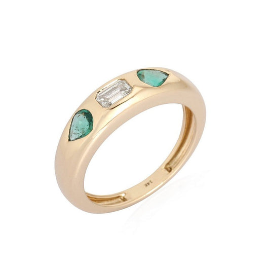 Emerald Trio Diamond Ring in 14K Yellow Gold