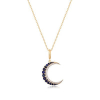 Blue Sapphire Moon Diamond Pendant Necklace in 14K Yellow Gold
