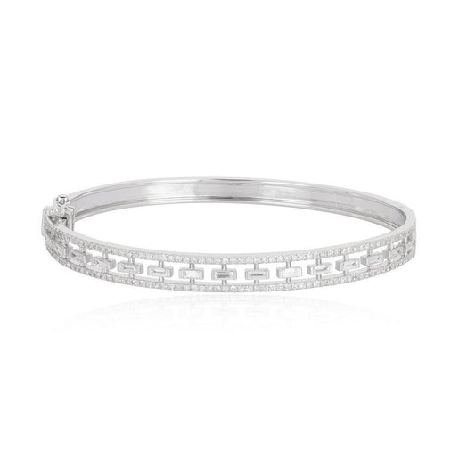 Diamond Link Pattern Bangle Bracelet in 14K White Gold