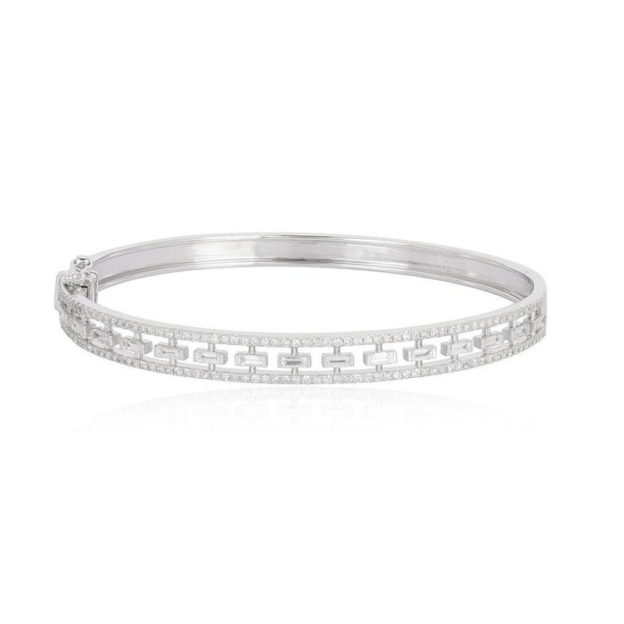 Diamond Link Pattern Bangle Bracelet in 14K White Gold