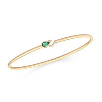 Minimalist Bangle Pear Shaped Emerald Bracelet in 14K Yellow Gold