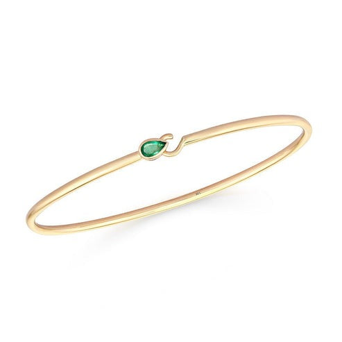 Minimalist Bangle Pear Shaped Emerald Bracelet in 14K Yellow Gold
