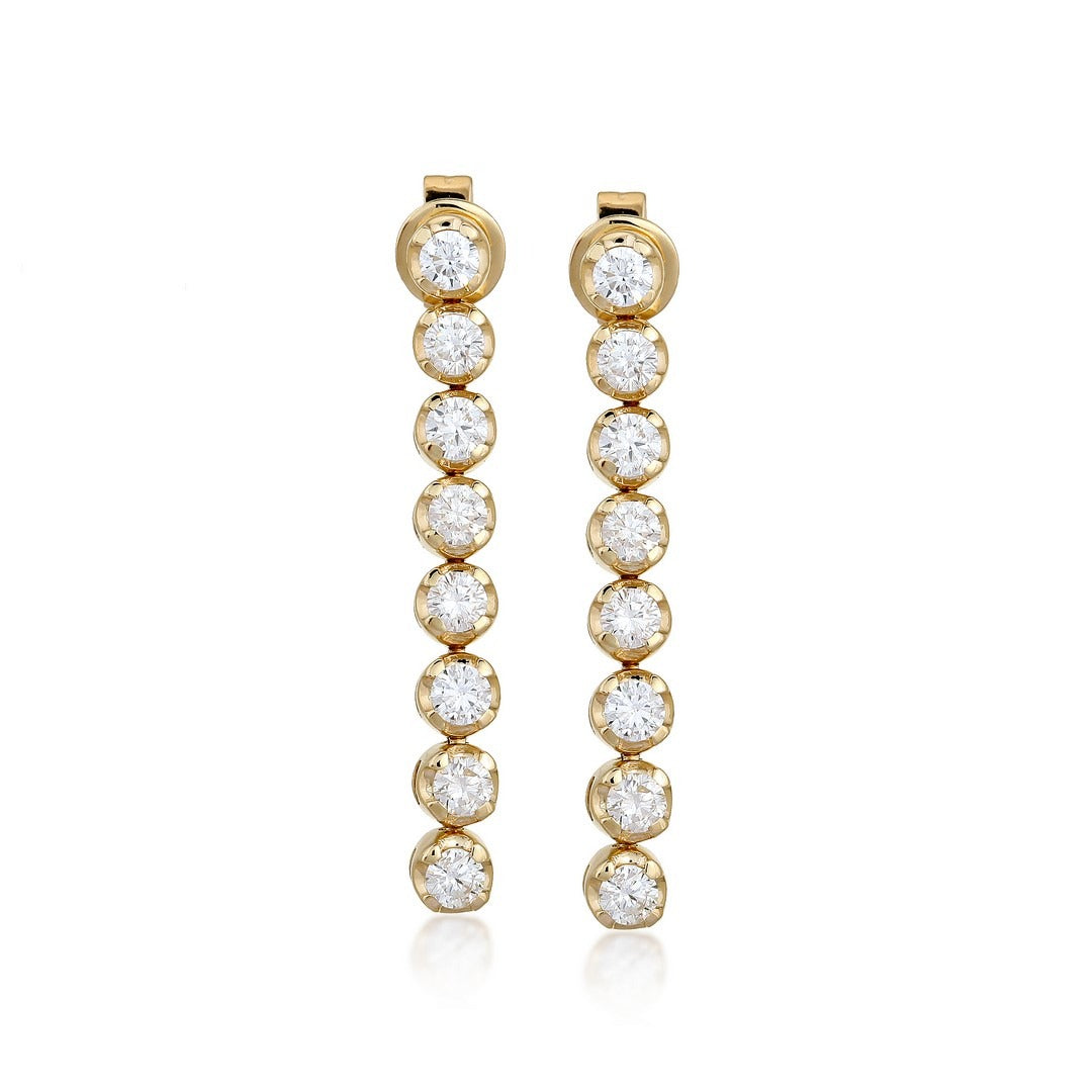 Round Diamond Linear Drop Earrings in 14K Yellow Gold