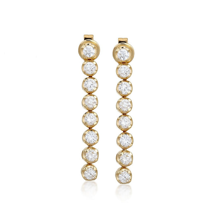 Round Diamond Linear Drop Earrings in 14K Yellow Gold