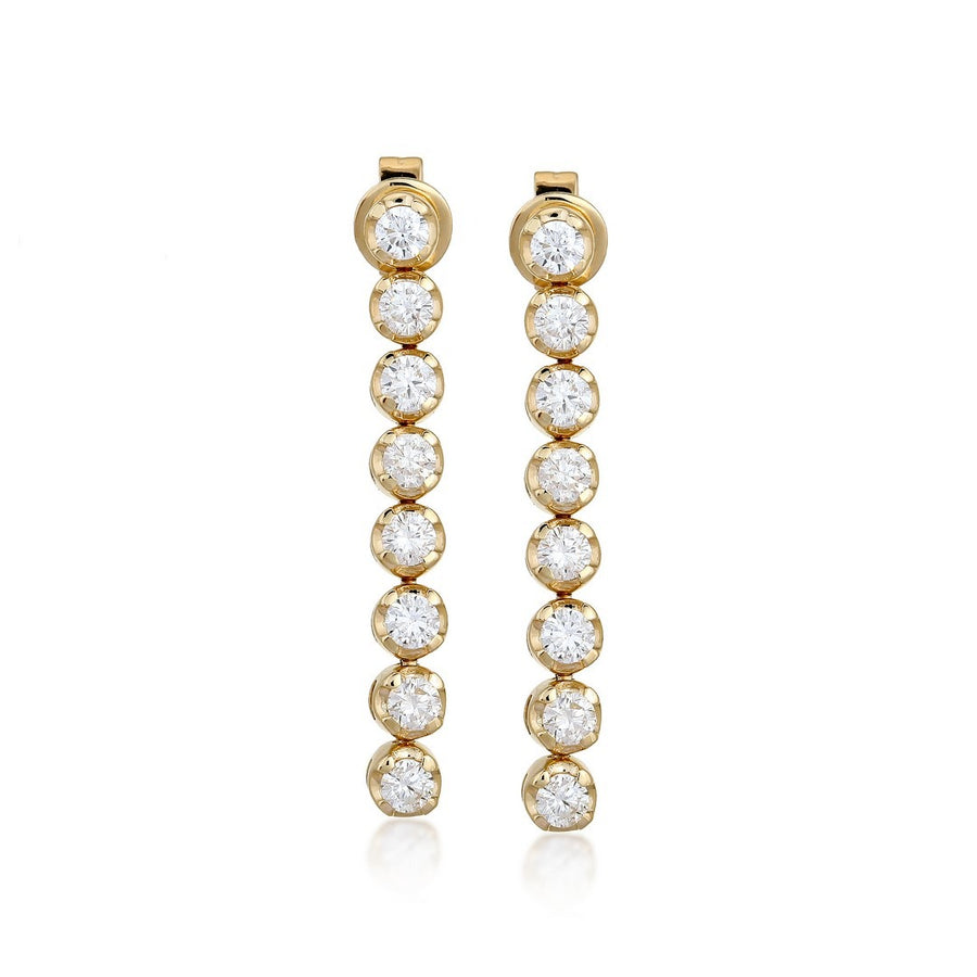 Round Diamond Linear Drop Earrings in 14K Yellow Gold