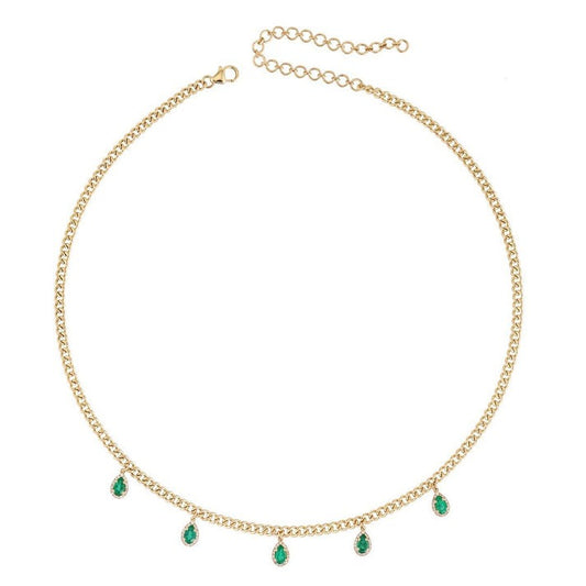 Emerald Teardrop Charms Chain Necklace in 14K Yellow Gold