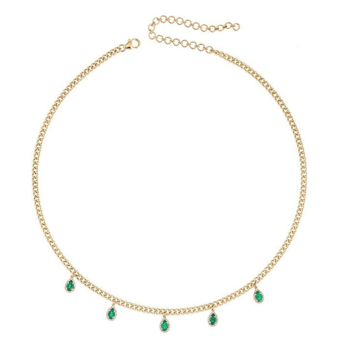Emerald Teardrop Charms Chain Necklace in 14K Yellow Gold