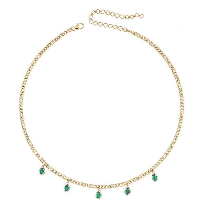 Emerald Teardrop Charms Chain Necklace in 14K Yellow Gold