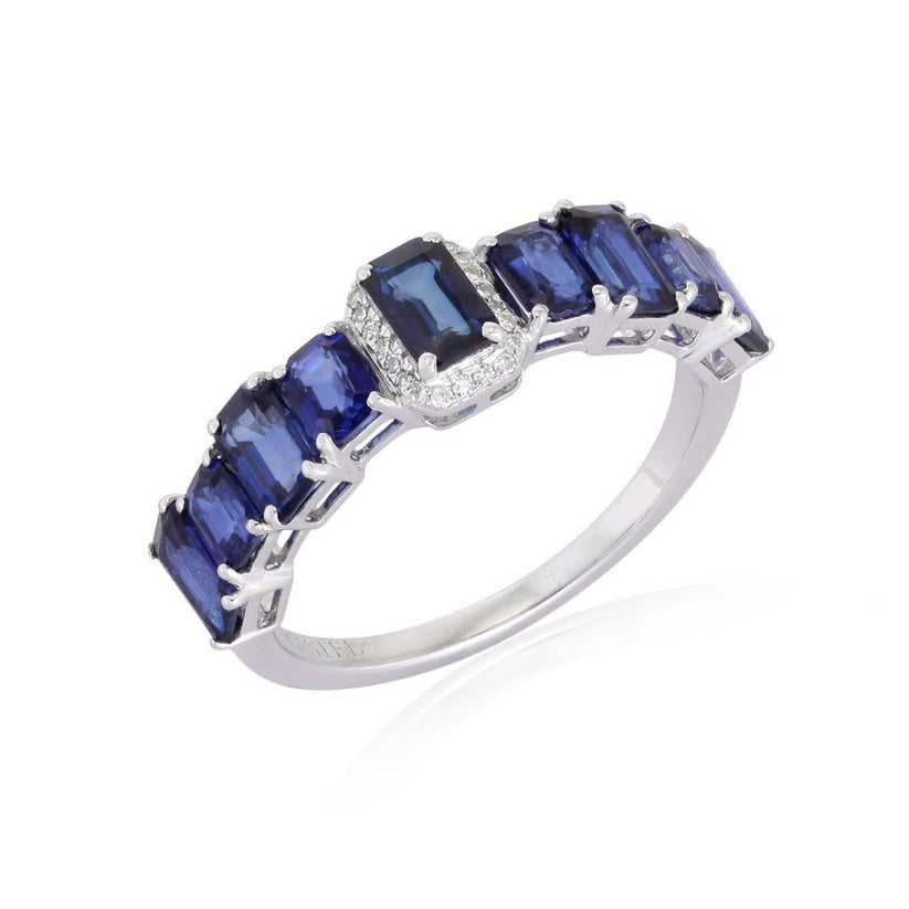 Vivid Blue Sapphire Diamond Eternity Ring in 14K White Gold