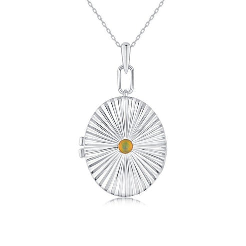 Radiant Oval Locket Green Opal Pendant Necklace in 14K Yellow Gold