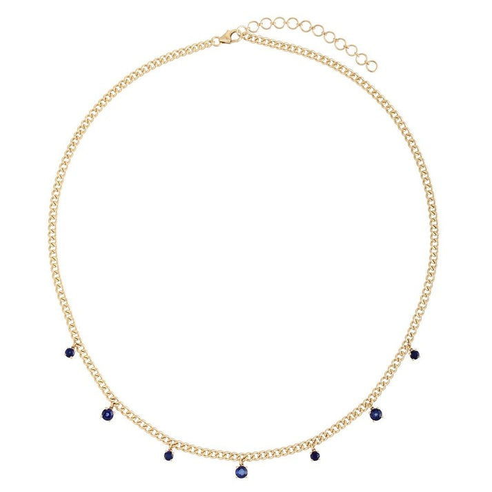 Multi Blue Sapphire 14K (or 18k upon request) Yellow Gold Diamond Link Necklace
