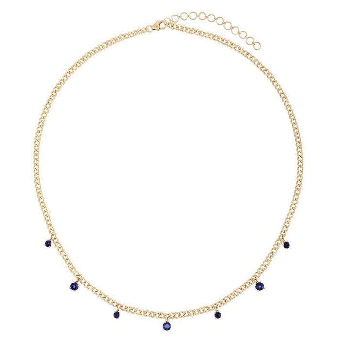 Multi Blue Sapphire 14K (or 18k upon request) Yellow Gold Diamond Link Necklace