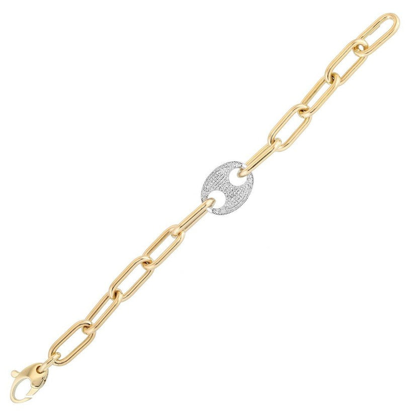 Oval Connector Pave Diamond Link Bracelet in 14K Gold