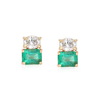 Nostalgic Emerald Diamond Stud Earrings in 14K Yellow Gold
