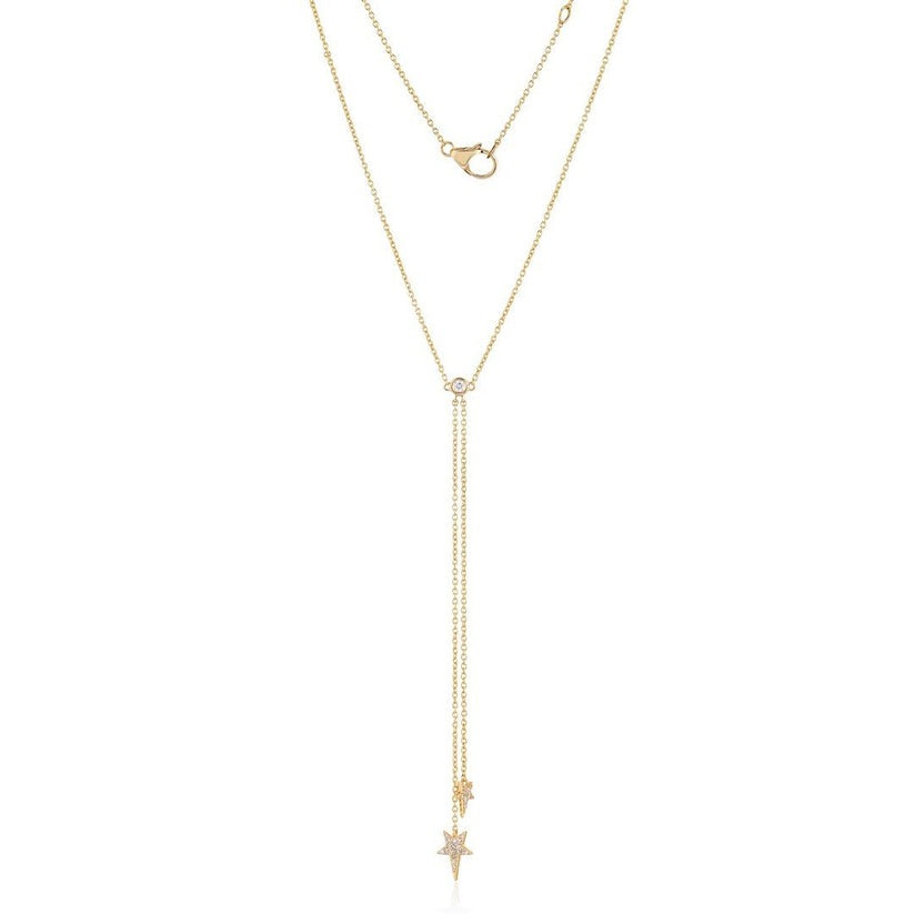 Multi-Sapphire Diamond Star Lariat Necklace in 14K Yellow Gold