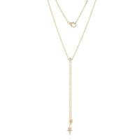 Multi-Sapphire Diamond Star Lariat Necklace in 14K Yellow Gold