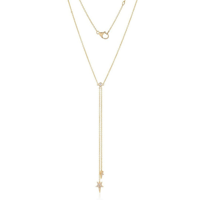 Multi-Sapphire Diamond Star Lariat Necklace in 14K Yellow Gold