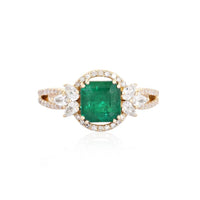 Emerald Halo Diamond Statement Ring in 14K Yellow Gold