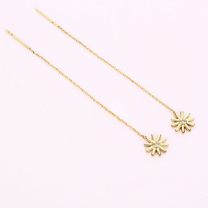 Starburst Diamond Threader Earrings in 14K Yellow Gold