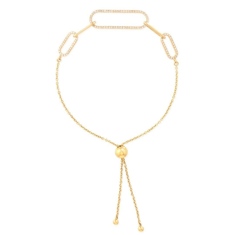 Link Luxe Pave Paperclip Adjustable Bracelet in 14K Yellow Gold