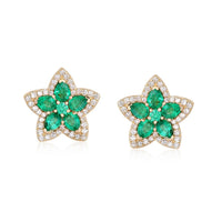 Emerald Ruby Gemstone Stud Earrings in 14K Yellow Gold