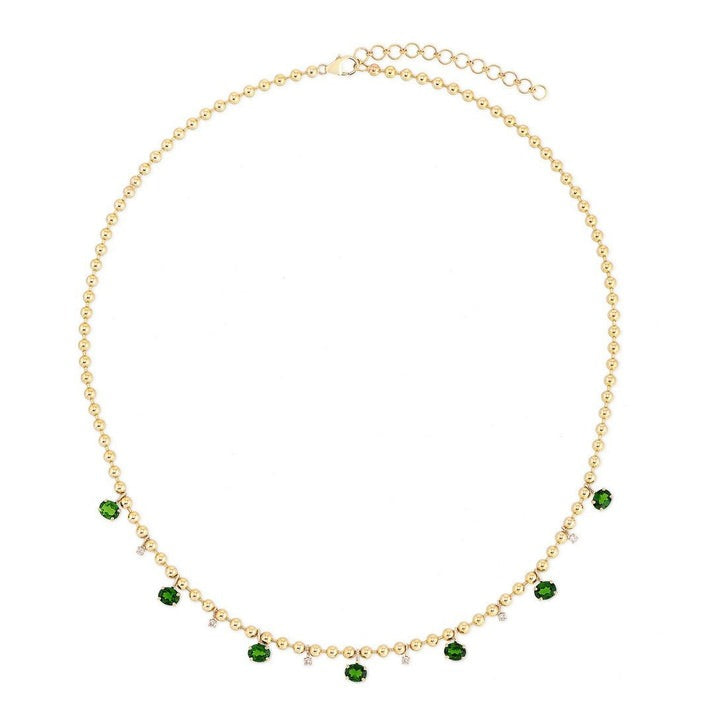 Round Green Diamond Station Necklace in 14K Yellow Gold