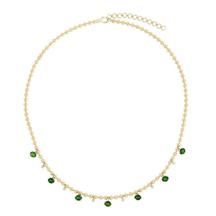 Round Green Diamond Station Necklace in 14K Yellow Gold