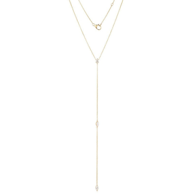 Dainty Marquise Lariat Necklace in 14K Yellow Gold