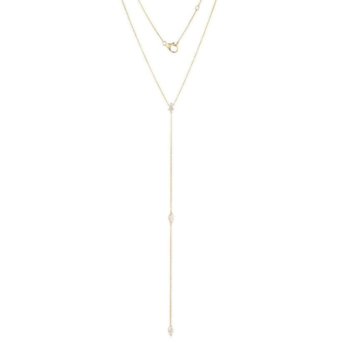 Dainty Marquise Lariat Necklace in 14K Yellow Gold