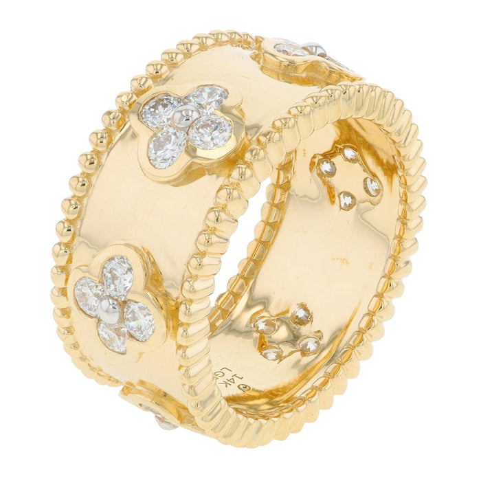 Golden Leaf Shape Diamond Ring in 14K Yellow Gold