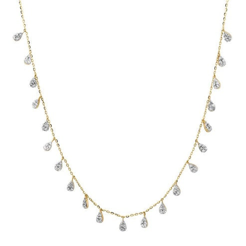 Dangling Teardrop Diamond Chain Necklace in 14K Yellow Gold