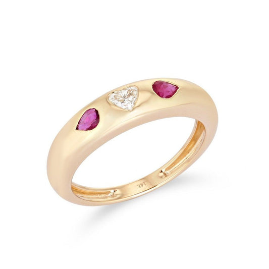 Diamond Shine Ruby Dome Ring in 14K Yellow Gold