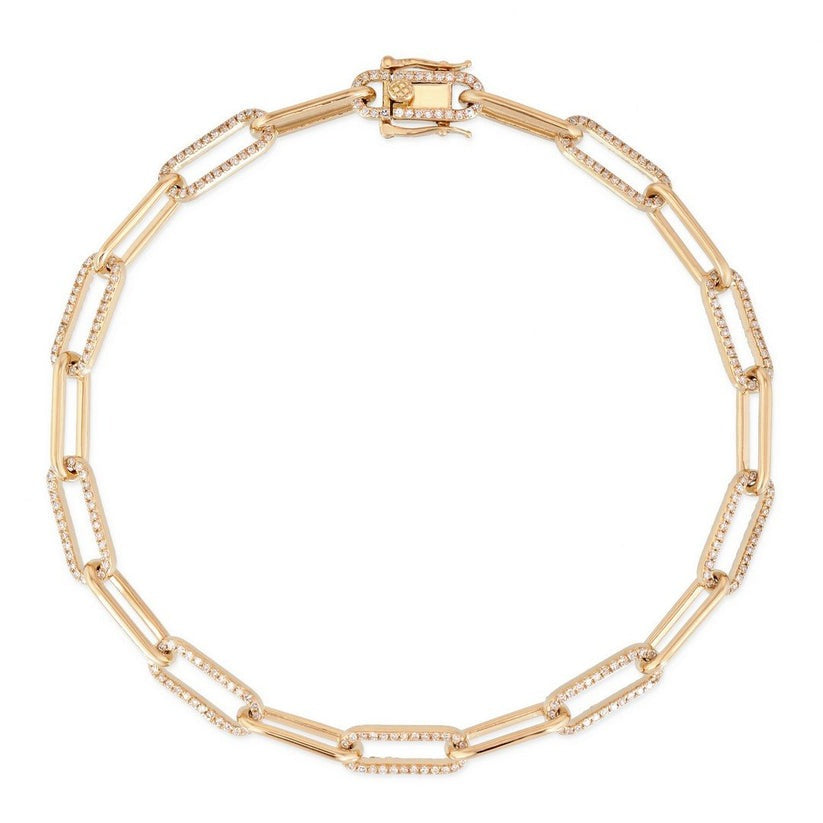 Diamond Paperclip Chain Bracelet in 14K Yellow Gold