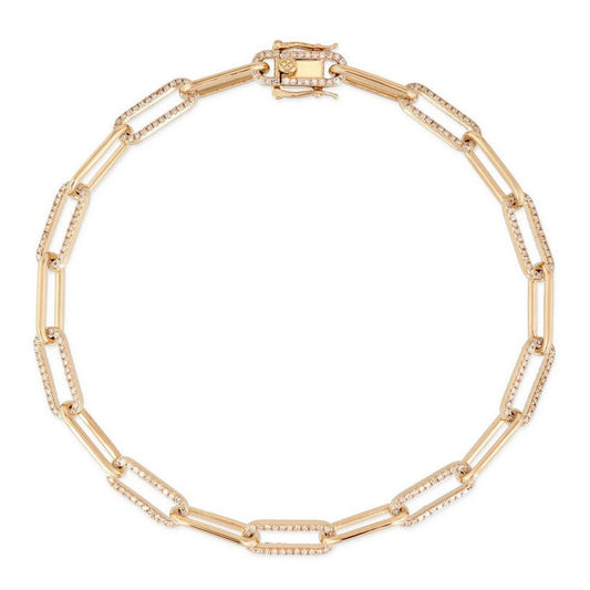 Diamond Paperclip Chain Bracelet in 14K Yellow Gold