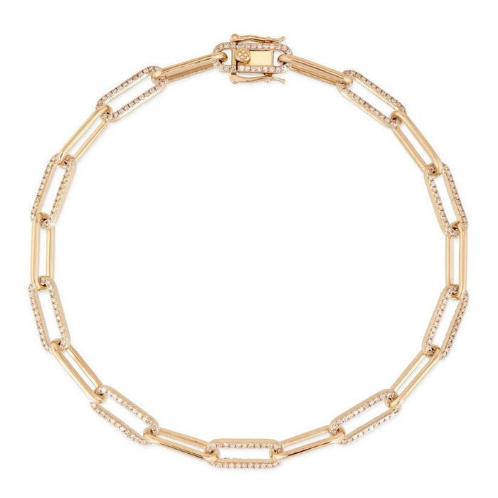Diamond Paperclip Chain Bracelet in 14K Yellow Gold
