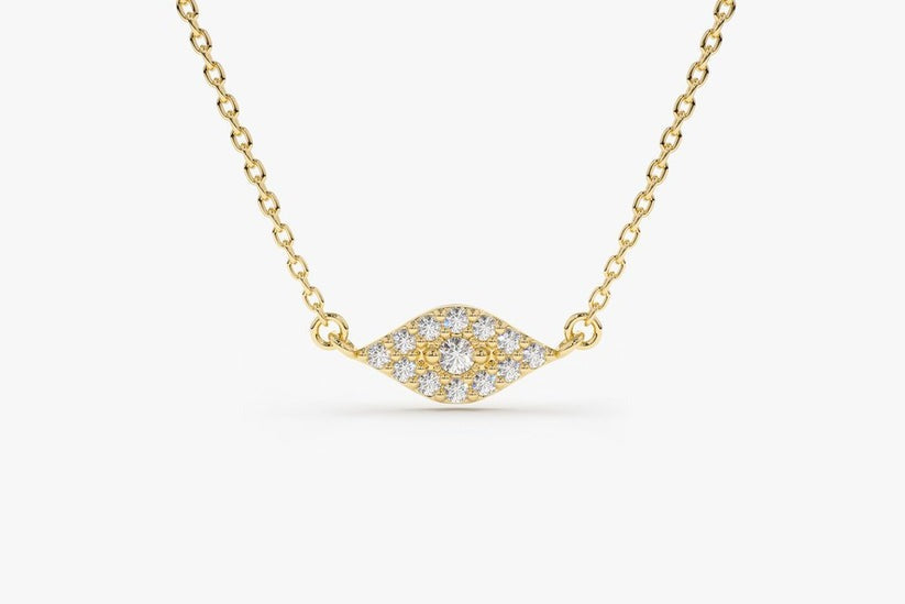 Lips Pave Round Diamond Necklace in 14K Yellow Gold