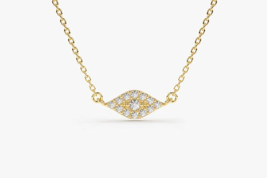Lips Pave Round Diamond Necklace in 14K Yellow Gold