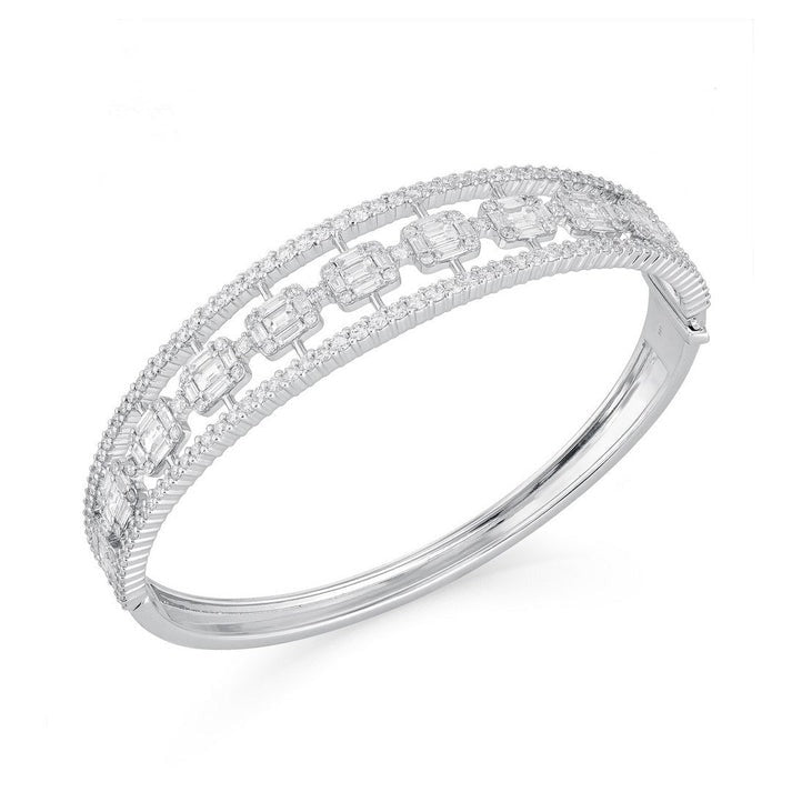 Emerald Cut Diamond Bangle Bracelet in 18K White Gold