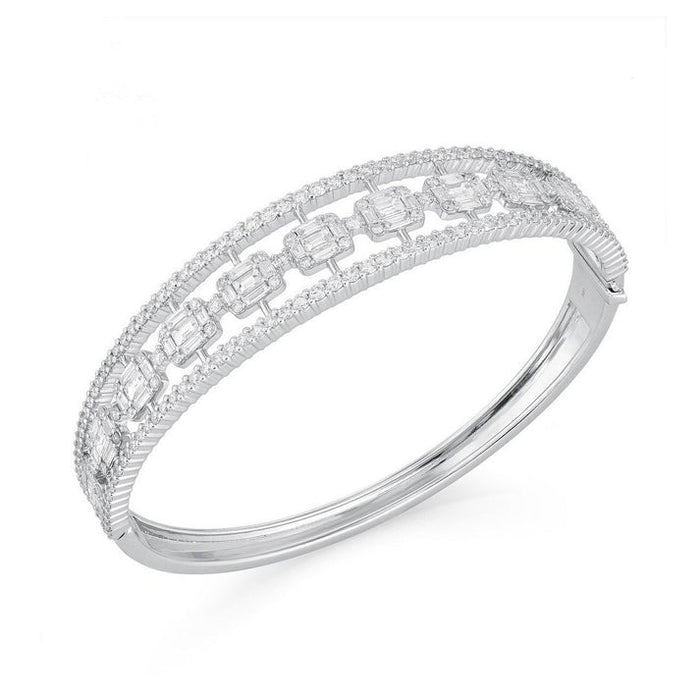 Emerald Cut Diamond Bangle Bracelet in 18K White Gold