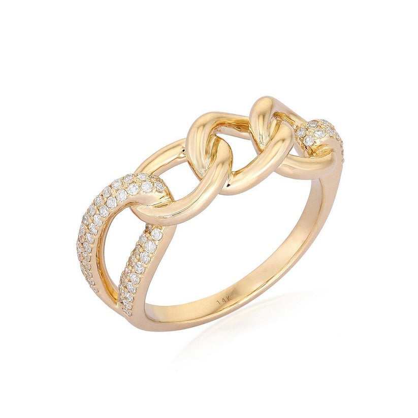 Diamond Embellished Chain Band Ring in 14K Yellow Gold