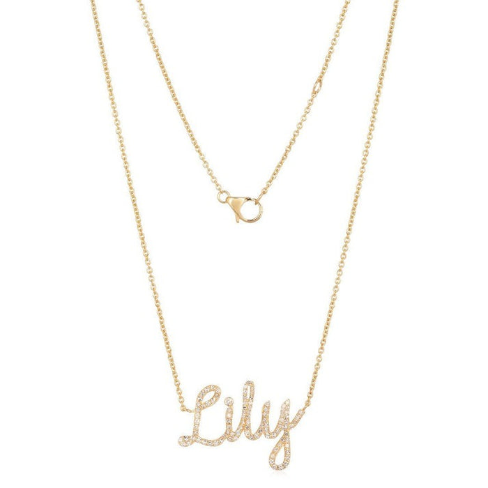 Diamond Letter Lily Pendant Necklace in 14K Yellow Gold